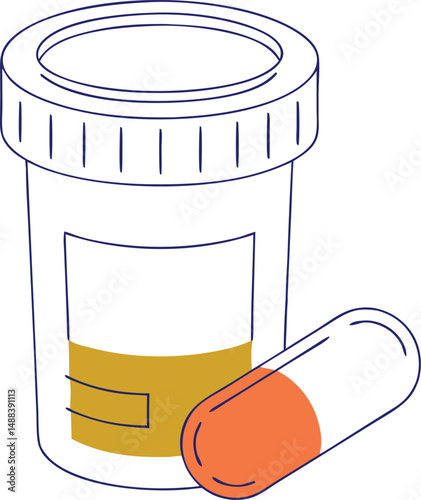 Medicine bottle and capsule isolated on a white background with transparency