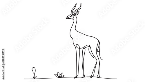 Continuous one single minimal line drawing Greater kudu