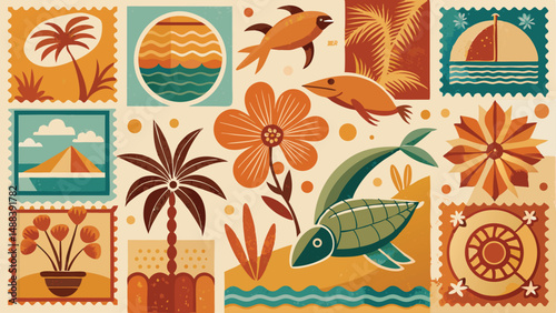 Beach Themed Vintage Vector Illustration Pack