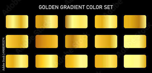 Elegant set of golden gradient color swatches with rich metallic tones. Ideal for premium branding, luxury packaging, UI design, print templates, and high-end visual design projects. 
