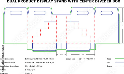 Dual product display stand center divider box template