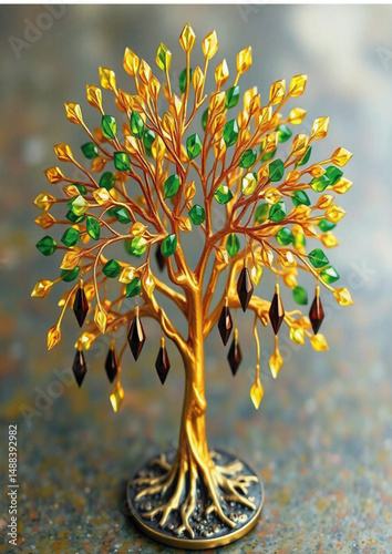 tree art, metal tree sculpture, gemstone tree, Feng Shui tree,