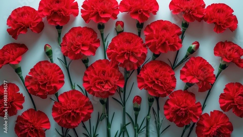 Red carnation flowers isolated against background