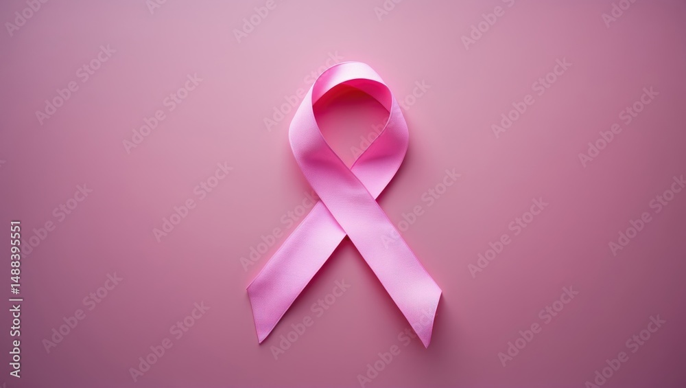 Top view of a pink ribbon against a colored background with room for text. Awareness theme Top view of a pink ribbon against a colored background with room for text. Awareness theme