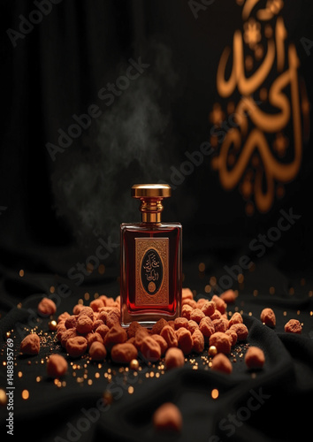 black and gold, traditional fragrance, incense aroma, Middle Eastern scent,
