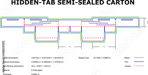 Hidden tab semi sealed carton diagram e flute paper