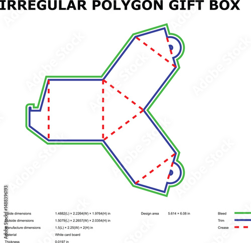 Irregular polygon gift box template design diagram