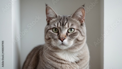 White background with American Shorthair cat
