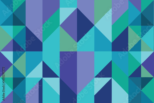 Modern geometric abstract pattern in shades of blue and teal with transparency
