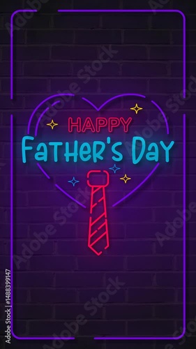 Looping vertical animation with neon lights reading 