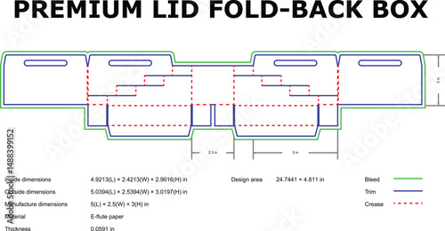 Premium lid fold back box packaging template diagram