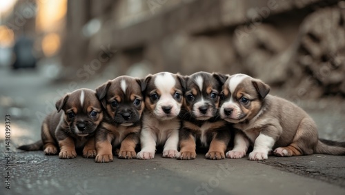 Fototapeta Naklejka Na Ścianę i Meble -  Tiny stray puppies roaming the streets