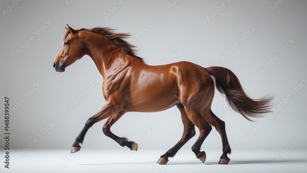 Obraz premium Bay Sport Horse Against a White Backdrop