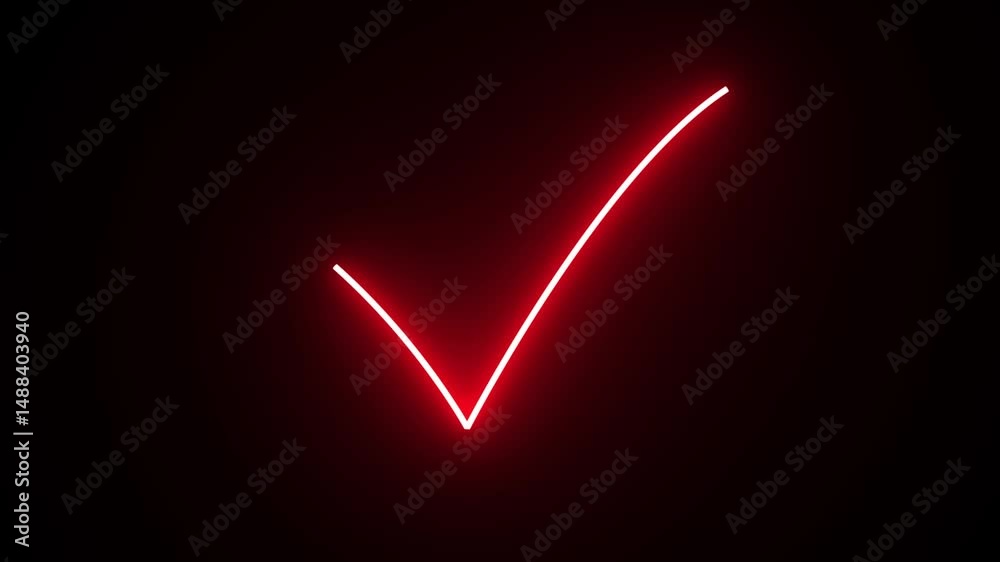 glowing neon blue color check mark animation icon tick sign accept select confirm correct agree animated on black background