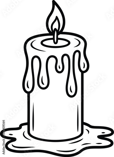 Melting Candle with Flame Line Art Vector, Transparent Background.