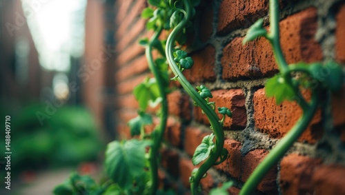 Detailed view of vegetable vine plant amidst a blurred natural setting photo