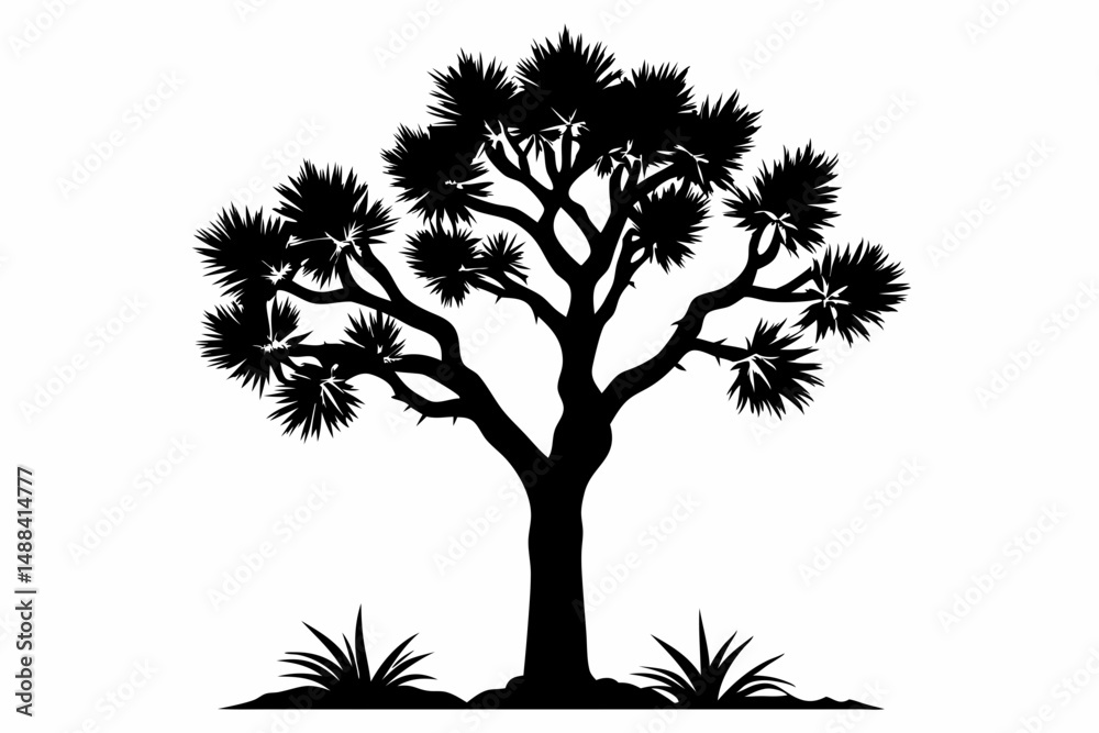 Fototapeta premium joshua tree silhouette line art vector illustration with a white background