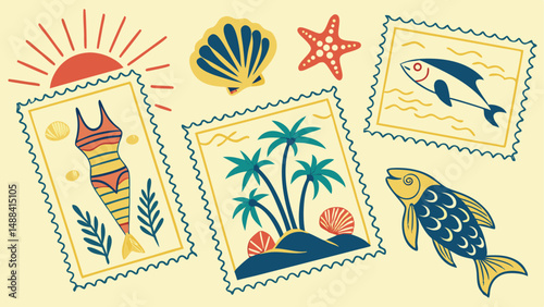 1980s Style Tropical Vacation Graphic Artwork