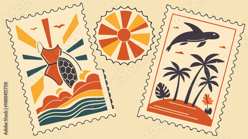 Retro Tropical Vacation 1980s Vector Pack
