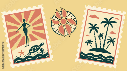 Vibrant 1980s Tropical Vacation Vector Art