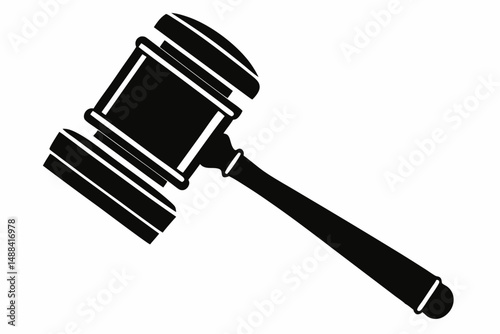 judges hammer silhouette line art vector illustration with a white background