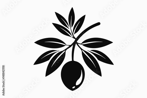 olive with leaves silhouette line art vector illustration with a white background