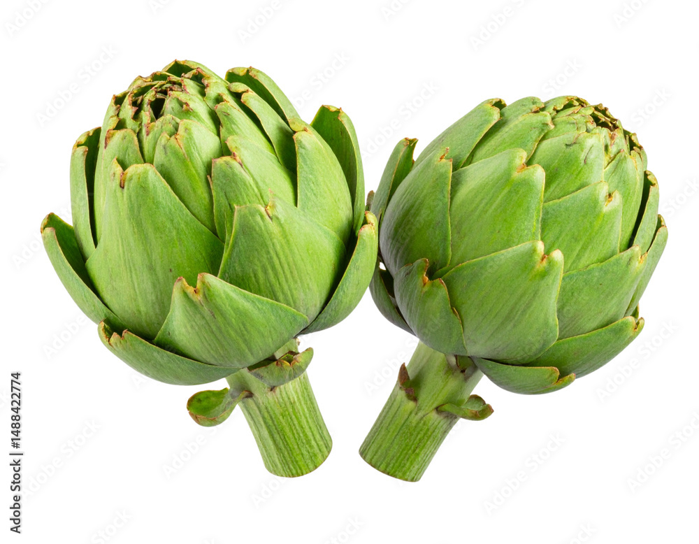 Obraz premium Two realistic artichokes isolated on a transparent background PNG