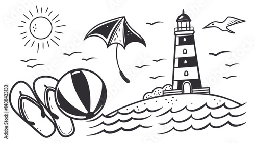 Hand Drawn Summer Coastal Illustration Bundle