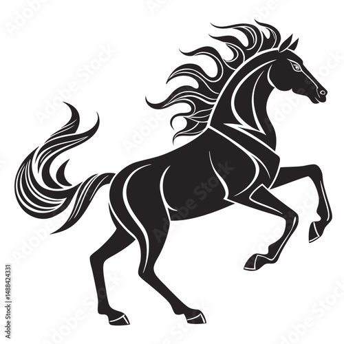 Running horse black silhouette. Vector illustration.