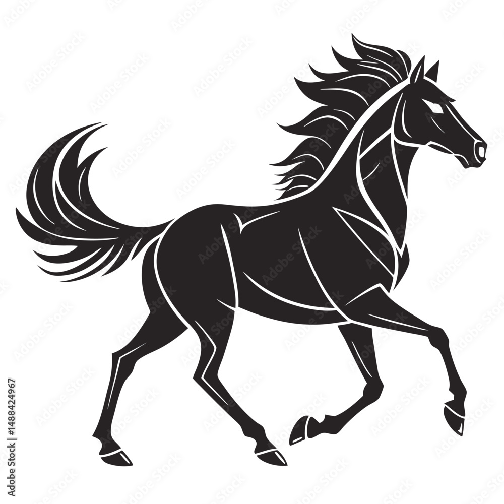 Fototapeta premium Running horse black silhouette. Vector illustration.