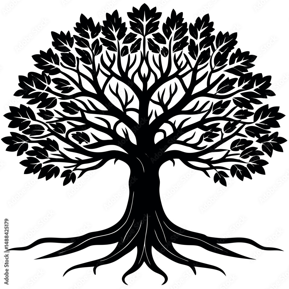 Obraz premium Powerful Oak Tree Silhouette – Symbol of Strength and Longevity