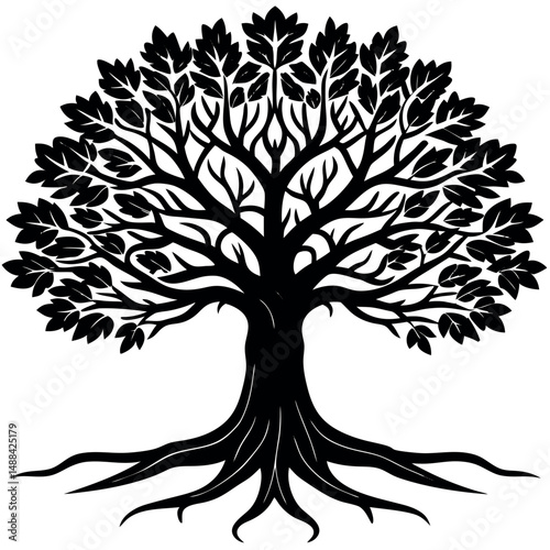 Powerful Oak Tree Silhouette – Symbol of Strength and Longevity