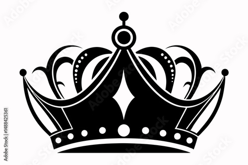 queen crown silhouette line art vector illustration with a white background