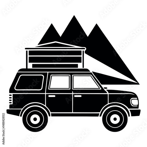 Rugged SUV with Pop-Up Tent Silhouette – Overland Vehicle Vector
