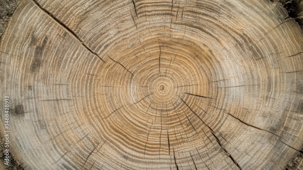 Naklejka premium Detailed Macro Shot of Tree Rings Showing Age and Growth Patterns