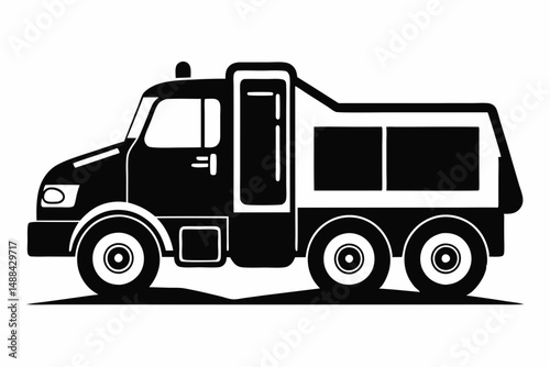 snow plow truck silhouette line art vector illustration with a white background