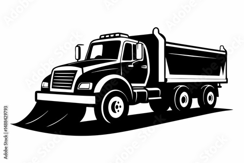 snow plow truck silhouette line art vector illustration with a white background