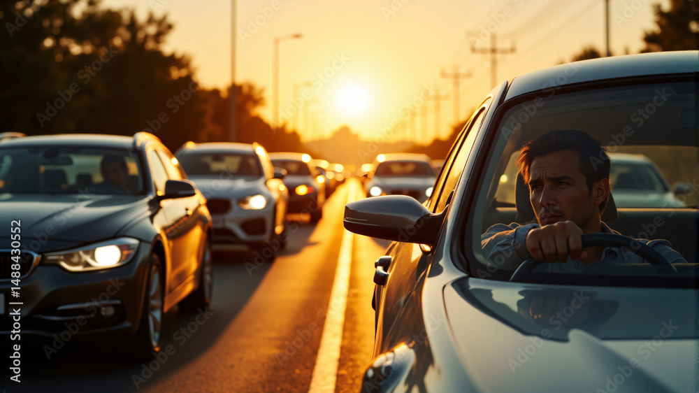 Fototapeta premium Traffic Jam During Sunset
