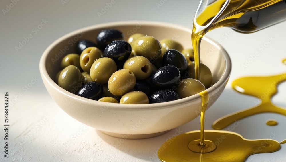 Bowl of olives with olive oil Bowl of olives with olive oil