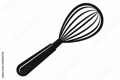 stainless steel whisk silhouette line art vector illustration with a white background