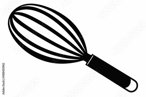 stainless steel whisk silhouette line art vector illustration with a white background