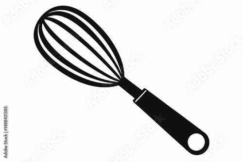 stainless steel whisk silhouette line art vector illustration with a white background