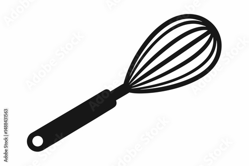 stainless steel whisk silhouette line art vector illustration with a white background