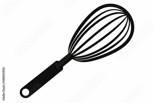 stainless steel whisk silhouette line art vector illustration with a white background