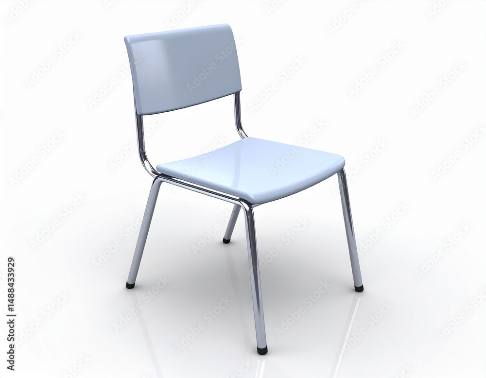 Obraz premium the image shows a pale blue chair against a white background. the chair has a simple design, featuring a rectangular seat and backrest that appear to be made of a smooth, light colored material