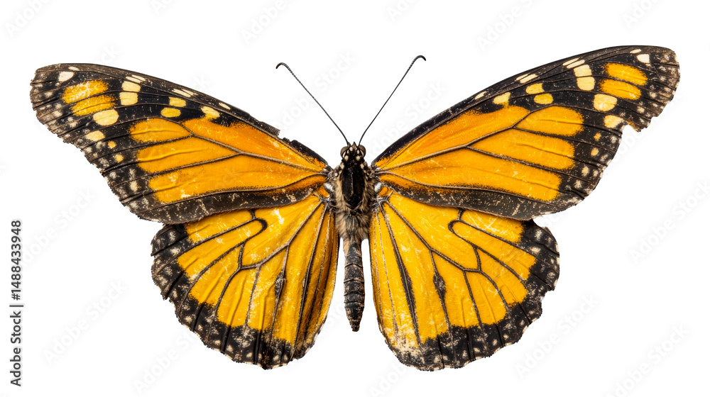 Naklejka premium Monarch butterfly with open wings, isolated, cut out transparent