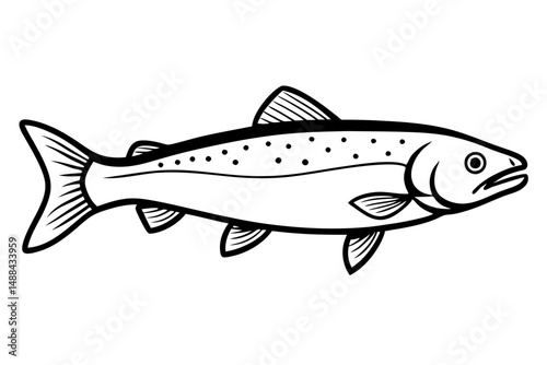 trout fish silhouette line art vector illustration with a white background