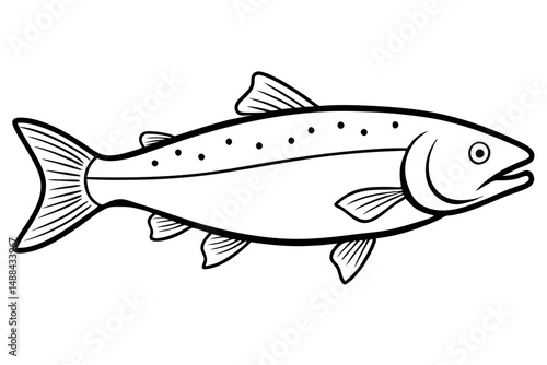 trout fish silhouette line art vector illustration with a white background