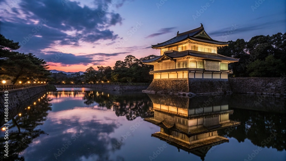 Naklejka premium chinese pavilion at sunset