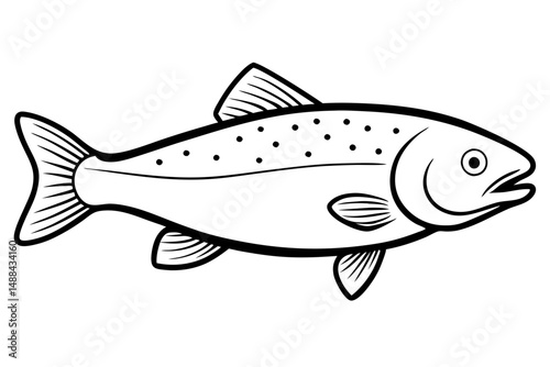 trout fish silhouette line art vector illustration with a white background